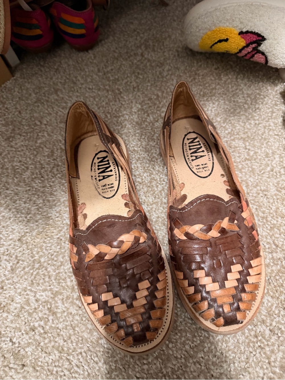 Nina Brown and Tan Woven Leather Slip-On Loafers